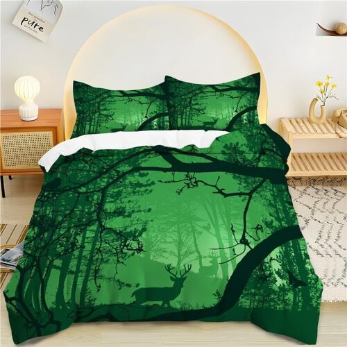 Housse De Couette X Vert, For¿ºt Parure De Lit Personnes Microfibre Doux Respiran Housse Couette Avec Fermeture ¿¿Clair, Ensemble De Literie Avec Taie D'oreillers X Cm