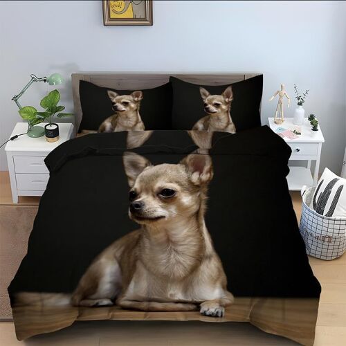 Housse De Couette X Noir, Chihuahua Parure De Lit Personnes Microfibre Doux Respiran Housse Couette Avec Fermeture ¿¿Clair, Ensemble De Literie Avec Taie D'oreillers X Cm
