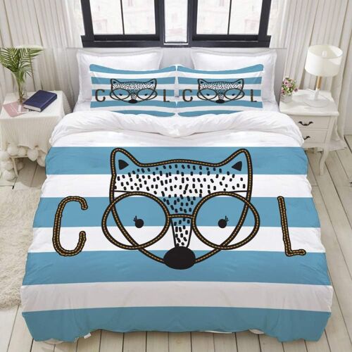 Parure De Lit Adulte,Housse De Couette,Lunettes De Renard Mignon Sur Fond Ray¿¿, Housse De Couette X Cm+ Taies D'oreillers X Cm