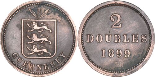 Guernesey - 1899 - 2 Doubles - Heaton (H) - Blason À 3 Lions - 06-004