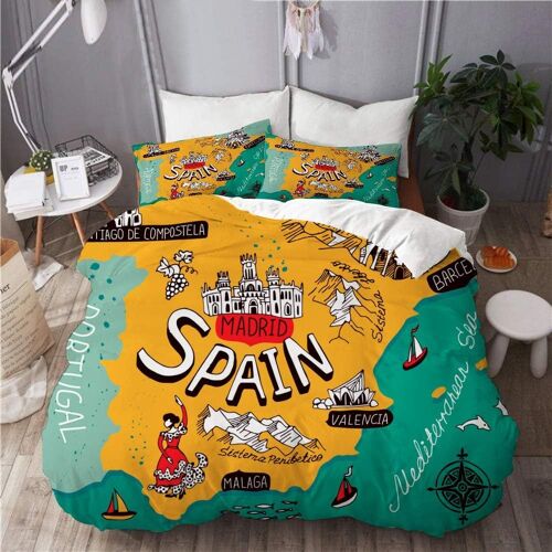 Parure De Lit Avec Housse De Couette En Microfibre,Carte Illustr¿¿E Espagne,Sets De Housse De Couette X Cm+ Taie D'oreiller X Cm