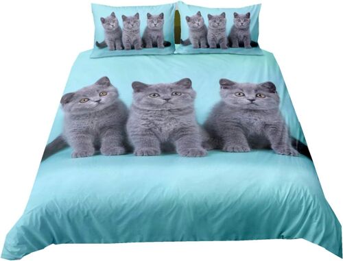 Parures De Lit / Personnes Chaton Chat Animal D / Housse De Couette Avec Fermeture Eclair Microfibre Taie D'oreiller Bleu Grise Marron Automne Hiver Literie (Color , _X__Cm)