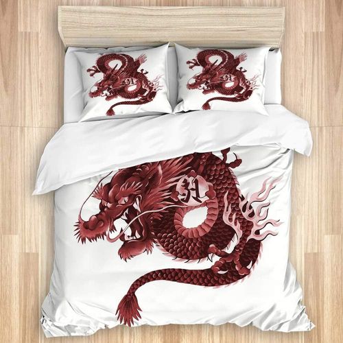 Parure De Lit Adulte,Th¿¿Me Monstre Folk Noble Dragon Japonais Tatsu, Housse De Couette Xcm+ Taies D'oreillers Xcm