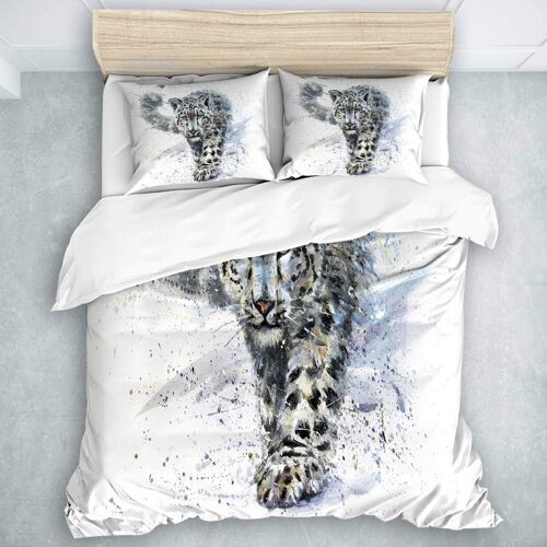 Parure De Lit Adulte,Housse De Couette,Animaux De L¿¿Opard Des Neiges Pr¿¿Dateur Aquarelle,Multicolore, Housse De Couette X Cm + Taies D'oreillers X Cm