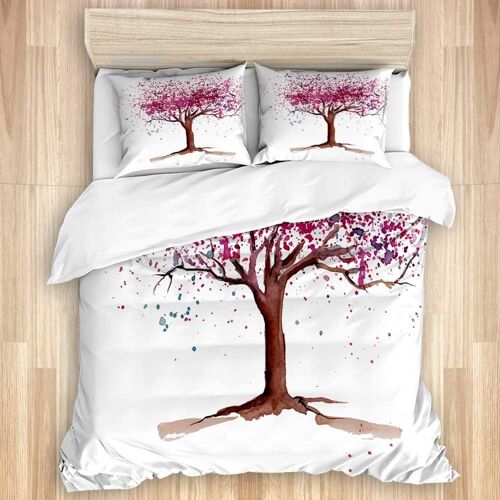 Parure De Lit Adulte,Arbre De Sakura De Bourgeons De Fleurs De Cerisier Japonais Dans L'illustration D'essence De Beaut¿¿ D'aquarelle, Housse De Couette Xcm+ Taies D'oreillers Xcm