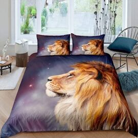 Housse De Couette Xcm D Ciel Marron Animal Lion Parure De Lit Adulte En Microfibre Personnes Avec Fermeture ¿¿Clair Housse Couette Imprim¿¿ Avec
