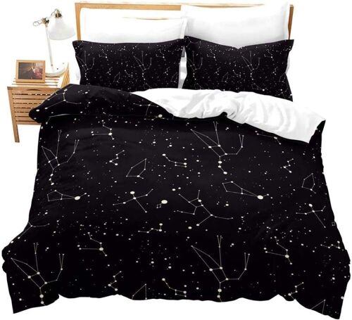 Housse De Couette X Cm Constellation Noire Parure De Lit Personnes En Microfibre Avec Fermeture ¿¿Clair Et Taie D'oreiller X Cm