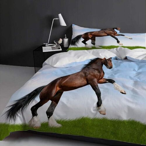 Pi¿¿Ces Parure De Lit Xcm Ado Adulte Housse De Couette, D Cheval Couleur Hd Imprim¿¿ Motif Parure De Couette Personnes En Microfibre Avec Taies D'oreiller Xcm
