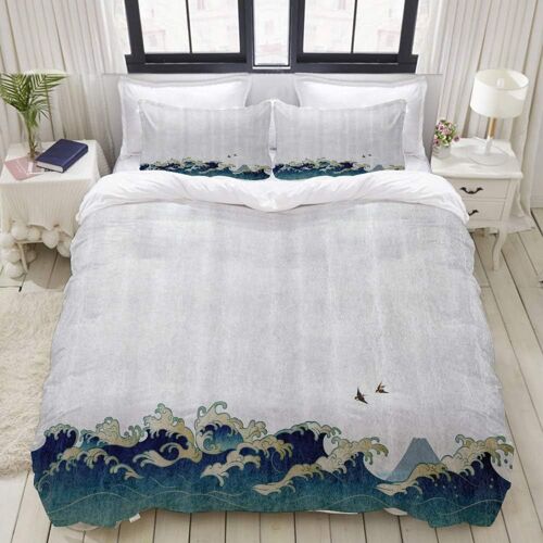 Vague Japonaise Aquatique Tourbillonne Oiseaux De L'oc¿¿An Ukiyo-E Style Artwork Niveaux De Gris Fond£¬Parure De Lit Pou Housse De Couette (X) Et Taies D'oreiller Pour Lit