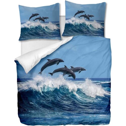 Parure De Lit Pi¿¿Ces Avec Housse De Couette Et Taies D'oreiller,Trois Dauphins, X Cm / X Cm X (Multi , Xcm)
