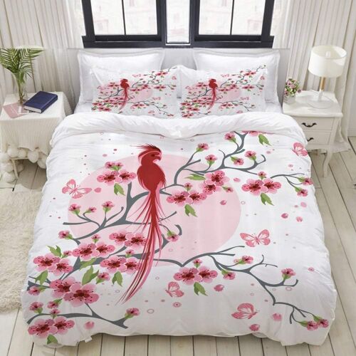 Oiseau Ph¿¿Nix Japonais De Longue Dur¿¿E Sur La Branche Florale De Sakura, Regardant En Arri¿¿Re£¬Parure De Lit Pou Housse De Couette (X) Et Taies D'oreiller Pour Lit