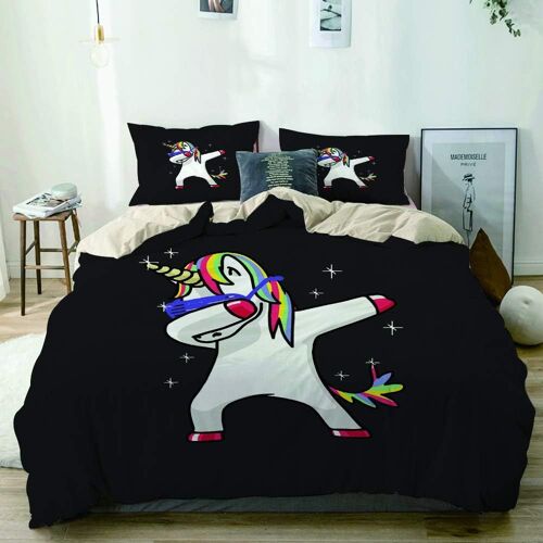 Sets De Housse Couette En Microfibre,Tamponner La Licorne Arc-En-Ciel,Beige, Housse De Couette X + Taies D'oreillers