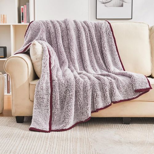 Tianyi-Couverture Sherpa Ultra Douce, Chaude Et Douillette En Microfibre Pour Canapé, Légère, Épaisse Et Réversible (Rouge, 130 X 150 Cm)