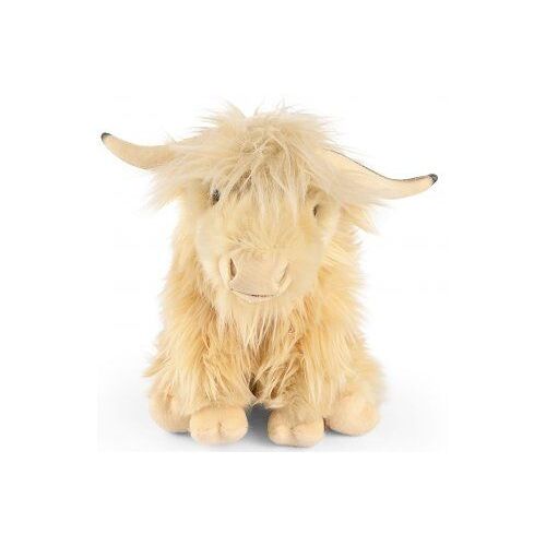 Peluche Vache Blanche Highland 34 Cm - Animal De La Ferme - Set Doudou Enfant + 1 Carte Animal