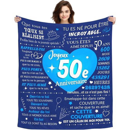 Tianyi-Original 50 Ans Homme Cadeau Plaid Couverture Cadeau D'anniversaire Pour 50 Ans Papa Ami Mari Oncle Grand-Père Cadeau 50ème Anniversaire Souvenir Idée Canapé Couverture De Sieste (50e)