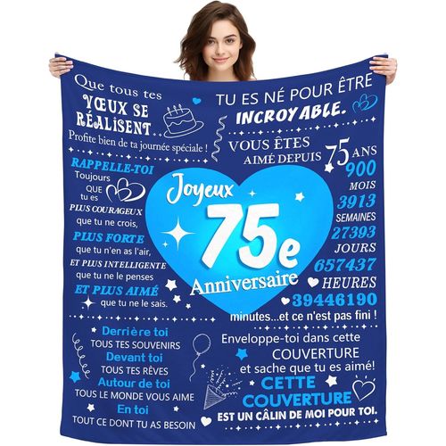 Tianyi-Original 75 Ans Homme Cadeau Plaid Couverture Cadeau D'anniversaire Pour 75 Ans Papa Ami Mari Oncle Grand-Père Cadeau 75ème Anniversaire Souvenir Idée Canapé Couverture De Sieste (75e)