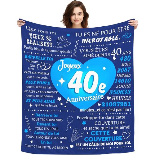 Tianyi-Original 40 Ans Homme Cadeau Plaid Couverture Cadeau D'anniversaire Pour 40 Ans Mari Ami Oncle Petit Ami Cadeau 40ème Anniversaire Souvenir Idée Canapé Couverture De Sieste (40e)