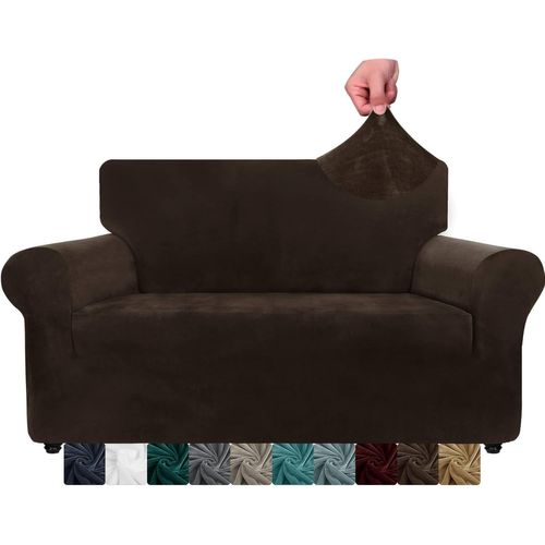 Tianyi-Housse De Canapé En Velours 2 Sièges Épais Housses De Canapé Extensibles Pour Chiens Animaux De Compagnie (2 Places, Café Foncé)