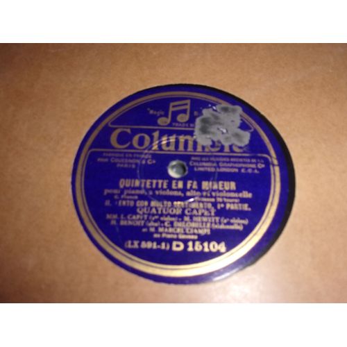 Quatuor Capet 78t Cesar Franck - Quintette En Fa Majeur - Quintette En Fa Mineur - Columbia - D 15104