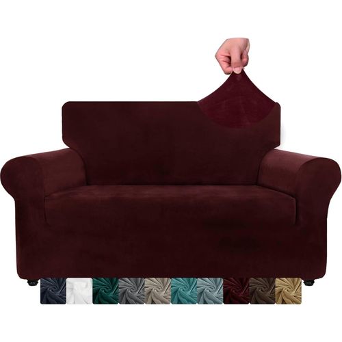 Tianyi-Housse De Canapé En Velours 2 Sièges Épais Housses De Canapé Extensibles Pour Chiens Animaux De Compagnie (2 Places, Rouge Vin)
