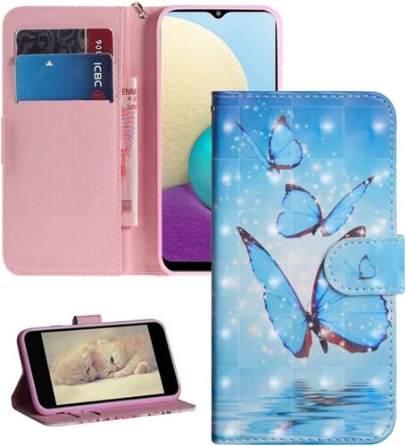 with Samsung Galaxy A52S 5G Coque Case Folio,3D Peint Cuir PU Porte-Cartes Cover pour Samsung Galaxy A52S 5G Cover Three Blue Butterflies YX.