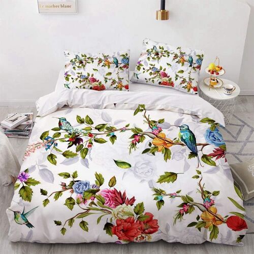 Parure De Lit Boh¿¿Me Avec Housse De Couette Et Taies D'oreiller, Motif For¿ºt Tropicale, Feuilles De Palmier Vertes, Oiseaux Et Fleurs, Pour Filles, Femmes Et Adultes