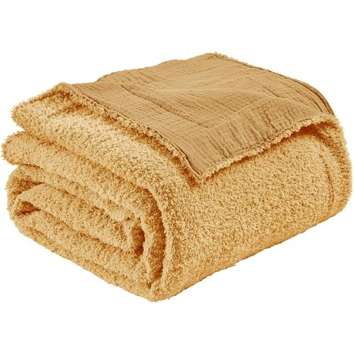 Tianyi-Couverture En Mousseline Tissée, Coton Et Polaire, Moelleuse, Douce Et Légère, Respirante, Pour Canapé, Beige, 130 X 150 Cm
