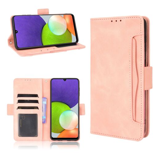Coque Samsung Galaxy A22 4g,Etui Pour Samsung Galaxy A22 4g,Coque Multi-Cartes Pour Samsung Galaxy A22 4g,Etui En Cuir Pu Premium Housse Pour Samsung Galaxy A22 4g,Rose