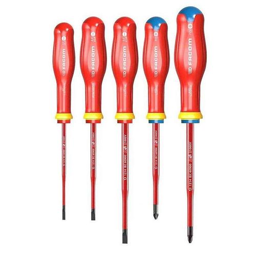 Jeu de 5 tournevis slim isolés empreinte fente et pozidriv - ATD.J5TVE FACOM