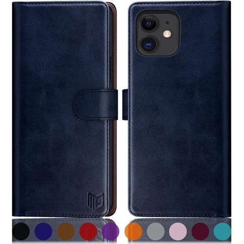 Etui Coque Pour Iphone 11 6,1 Pouces [Rfid Blocage] [Magnetique Protection] Fentes Pour Cartes Protection Etui Housse Premium En Cuir Pu,Apple 11 Etui Portefeuille Bleu