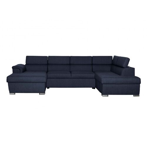 Canapé d'Angle Panoramique PAOLA Convertible en Tissu - Bleu foncé