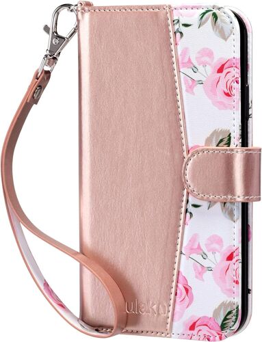 Coque Iphone Xr, Cuir Portefeuille Etui Housse En Pu Avec Porte Cartes, Fonction De Support, Magnetique Protection Integrale Antichoc Coque Pour Iphone Xr 6,1 Pouces, Fleur Or Rose