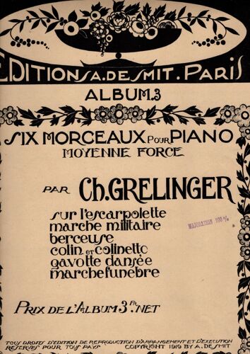 Album 3 Six Morceaux Pour Piano Moyenne Force Par Ch. Grelinger