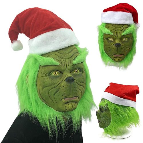 Le Grinch Full Head Masque En Latex Chapeau De Noël Monster Cosplay Party Accessoires De Noël