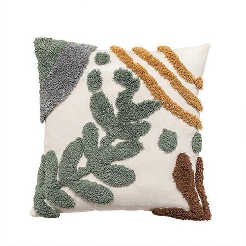 Vert plante motif tufté housse de coussin boho boucle velours taie d'oreiller pour la décoration intérieure canapé salon canapé -3