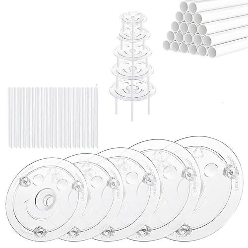 Ensemble de 40 tiges de chevilles de gâteau en plastique, tiges de support pour gâteaux de 4, 6, 8, 10, 12 pouces et 15 empilages de gâteaux transparents