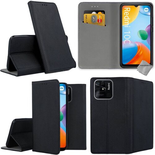 Housse etui coque pochette portefeuille pour Xiaomi Redmi 10C + film ecran - NOIR MAGNET
