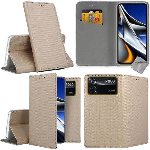 Housse etui coque pochette portefeuille pour Xiaomi Poco X4 Pro 5G + verre trempe - OR MAGNET