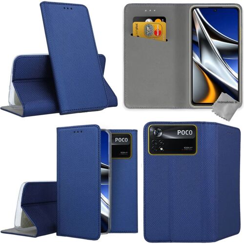 Housse etui coque pochette portefeuille pour Xiaomi Poco X4 Pro 5G + verre trempe - BLEU MAGNET