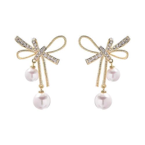 N?Ud Papillon En Métal Femmes Boucles D'oreilles Pendantes Boucles D'oreilles Coréennes Perles Bijoux Élégants Coréens