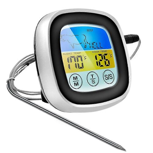 Thermomètre À Viande À Lecture Instantanée,Thermomètre Numérique Étanche Avec Écran Tactile À Led Couleur Pour La Cuisson Des Aliments,Noir 