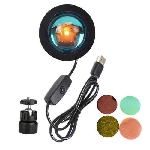 4 en 1 Coucher De Soleil Lampe Projection Atmosphère LED Veilleuse, USB Projecteur 360 Degrés Photographie Lampe pour Home Room Studio