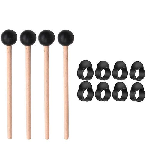 4 Maillets De Tambour À Langue En Acier Et 8 Manchons De Doigt De Tambour À Langue En Acier, Coups De Doigt Pour Tambour De Bloc De Bois De Gong