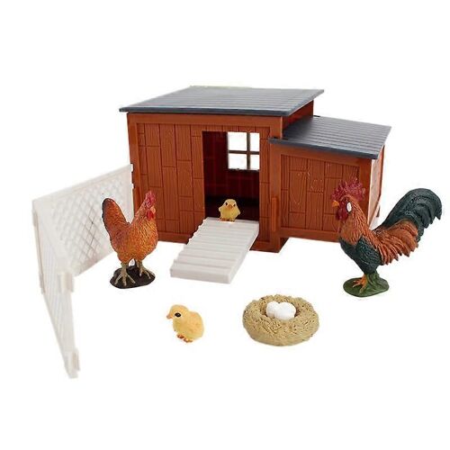 Enfants Jouets Éducatifs Ensemble Simulation De Bricolage Ferme Ranch Scène Modèle Solide Pvc Coq Poule Cadeau De Jour Pour Enfants (A)