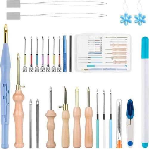 Outil De Poinçonnage Avec 11 Aiguilles De Tailles Différentes, Kit De Perforation D'aiguille À Poignée En Bois, Aiguilles À Broder, Ensemble D'aiguilles De Poinçonnage