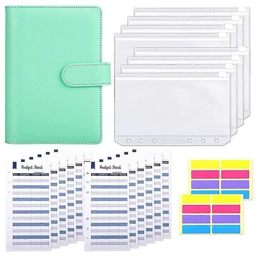 Classeur Budgétaire En Cuir Pu A6 Poches De Reliure A6,Feuilles De Budget De Dépenses,Système D'enveloppes Budgétaires De Reliure À 6 Anneaux Avec Autocollant C