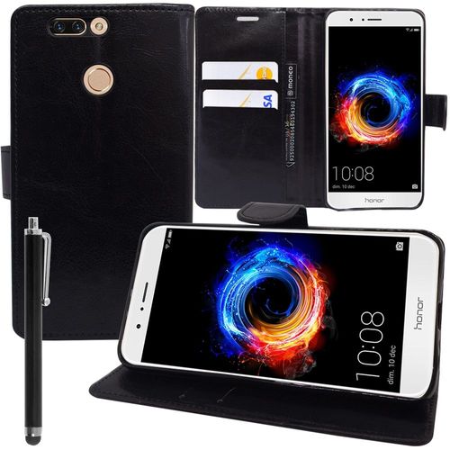 Etui Portefeuille Pour Huawei Honor 8 Pro 5.7" Support Video Cuir Pu - Noir + Stylet