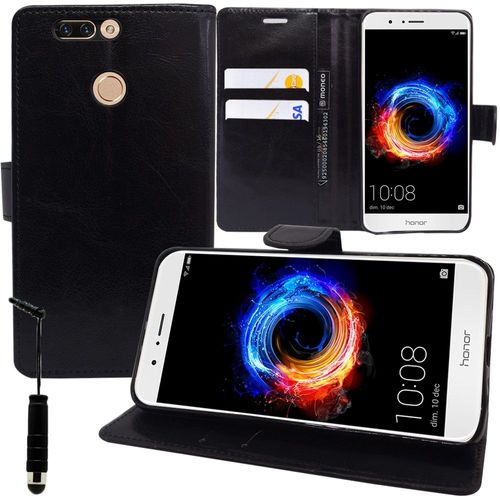 Etui Portefeuille Pour Huawei Honor 8 Pro 5.7" Support Video Cuir Pu - Noir + Mini Stylet
