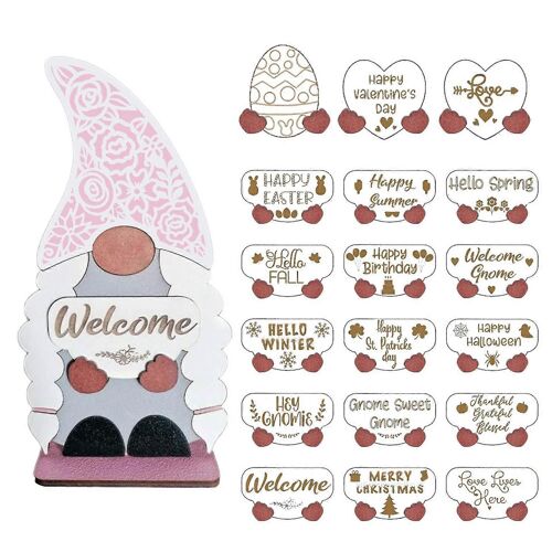 Gnome porte cintre en bois saisonnier signe de bienvenue avec des pièces de vacances interchangeables pour porte d'entrée porche suspendu Decor