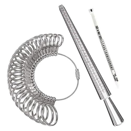 Ensemble D'outils De Mesure De Baguier 3pcs, Jauges De Bague Avec Mandrin De Doigt Calibreur De Bague Pour La Mesure De La Taille Des Bijoux